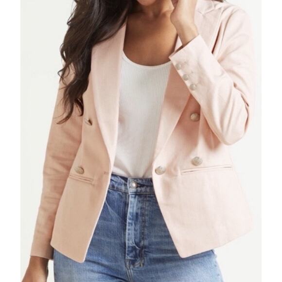 Evereve Blush Pink Lenox Blazer Sz L Double Breasted Cotton Jacket - Picture 6 of 11